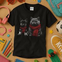 Dog And Cat Wearing Red Scarves Realistic Kids T-Shirt