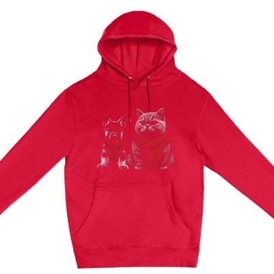 Dog And Cat Wearing Red Scarves Realistic Premium Pullover Hoodie