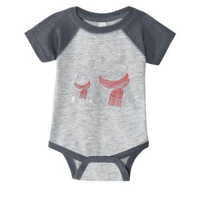 Dog And Cat Wearing Red Scarves Realistic Infant Baby Jersey Bodysuit