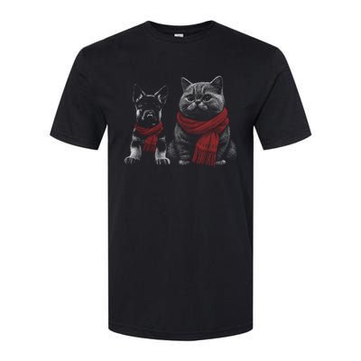 Dog And Cat Wearing Red Scarves Realistic Softstyle CVC T-Shirt