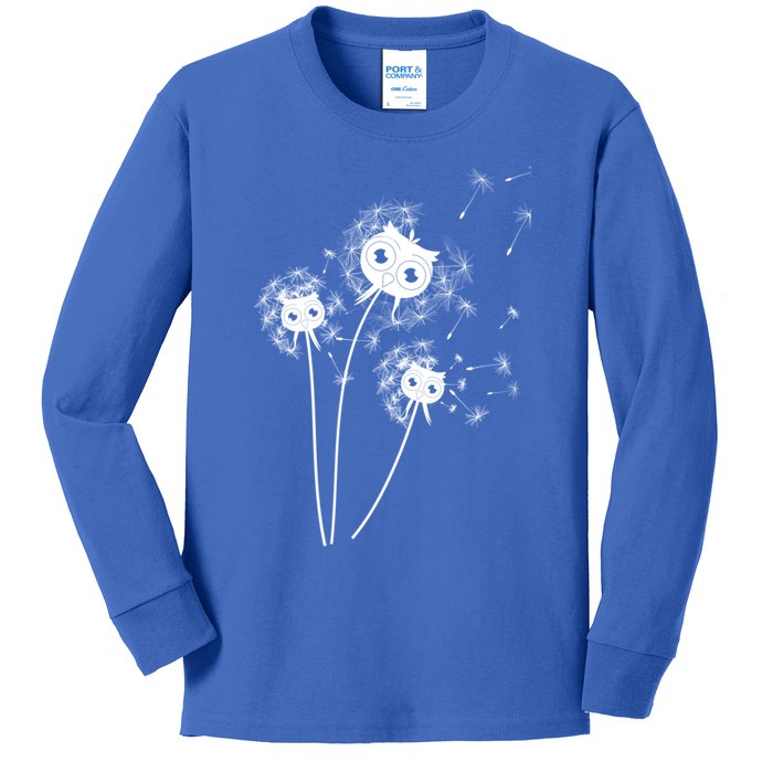 Dandelion And Cute Owls Flower Owl Bird Lover Dandelion Day Funny Gift Kids Long Sleeve Shirt