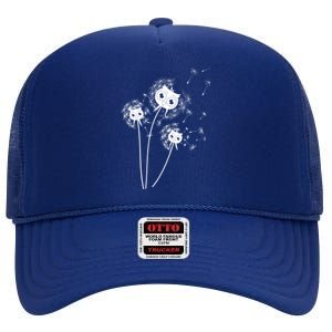 Dandelion And Cute Owls Flower Owl Bird Lover Dandelion Day Funny Gift High Crown Mesh Back Trucker Hat