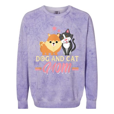 Dog And Cat Mom Puppy Kitten Pup Mother Dog Kitty Mom Colorblast Crewneck Sweatshirt