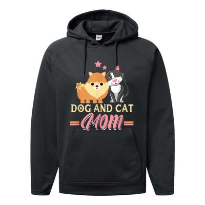 Dog And Cat Mom Puppy Kitten Pup Mother Dog Kitty Mom Performance Fleece Hoodie