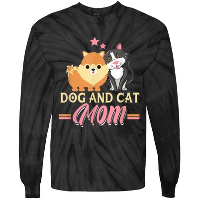 Dog And Cat Mom Puppy Kitten Pup Mother Dog Kitty Mom Tie-Dye Long Sleeve Shirt