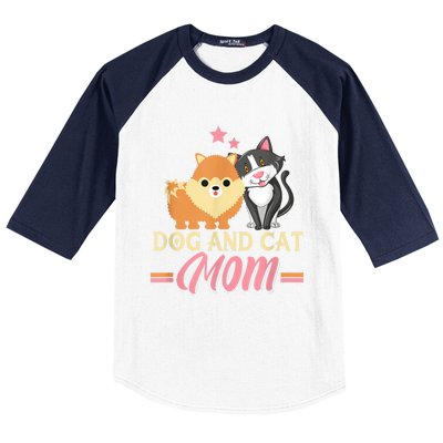 Dog And Cat Mom Puppy Kitten Pup Mother Dog Kitty Mom Baseball Sleeve Shirt