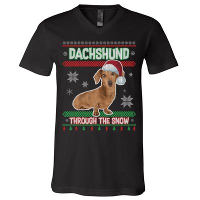 Dachshund Dog Funny Wiener Ugly Christmas V-Neck T-Shirt