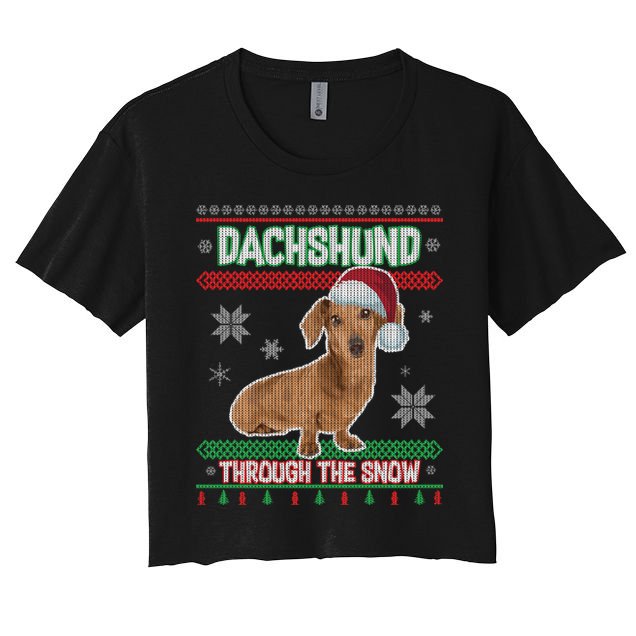 Dachshund Dog Funny Wiener Ugly Christmas Crop Top