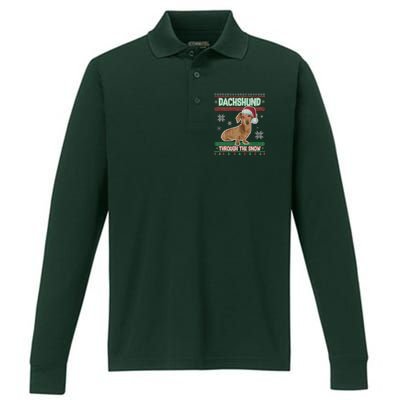 Dachshund Dog Funny Wiener Ugly Christmas Performance Long Sleeve Polo