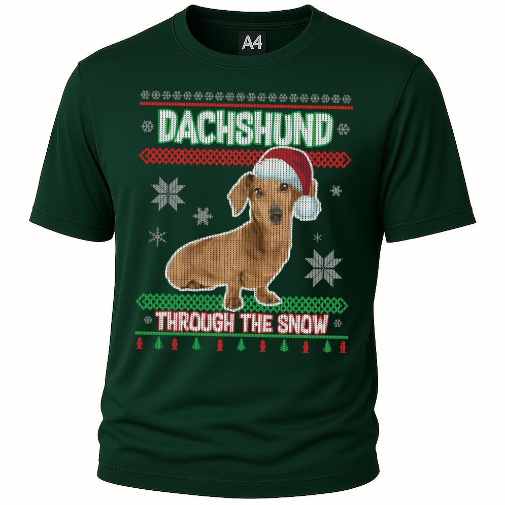 Dachshund Dog Funny Wiener Ugly Christmas Cooling Performance Crew T-Shirt