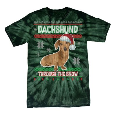 Dachshund Dog Funny Wiener Ugly Christmas Tie-Dye T-Shirt