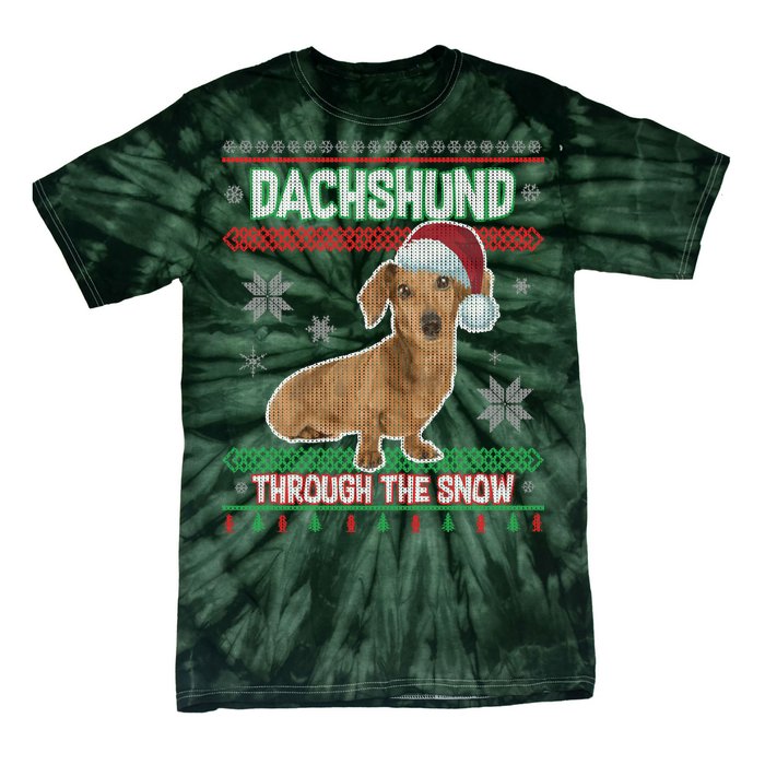 Dachshund Dog Funny Wiener Ugly Christmas Tie-Dye T-Shirt