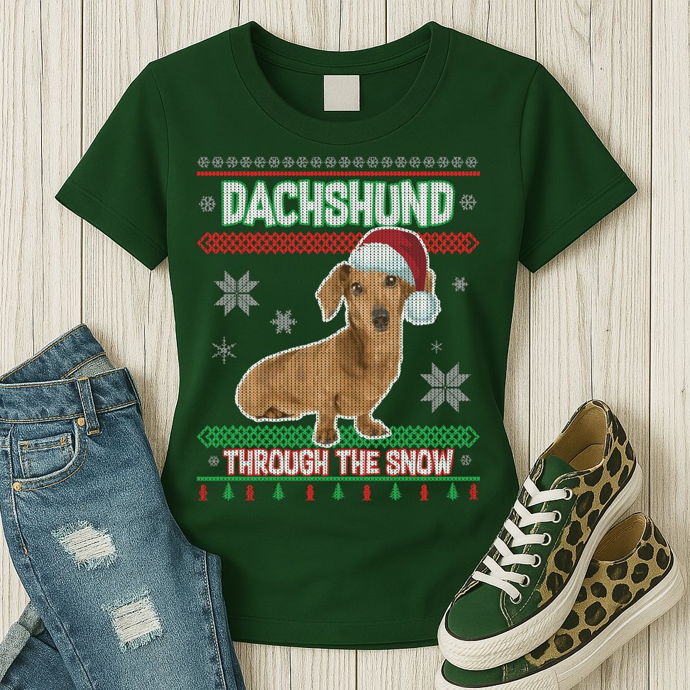 Dachshund Dog Funny Wiener Ugly Christmas Womens T-Shirt