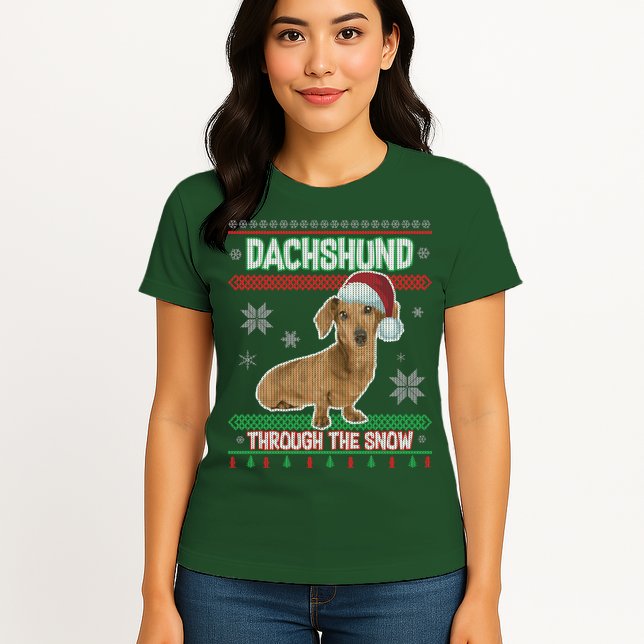 Dachshund Dog Funny Wiener Ugly Christmas Womens T-Shirt
