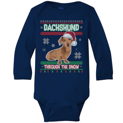 Dachshund Dog Funny Wiener Ugly Christmas Baby Long Sleeve Bodysuit