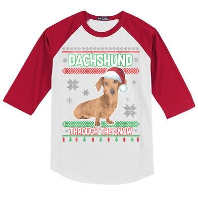 Dachshund Dog Funny Wiener Ugly Christmas Kids Colorblock Raglan Jersey