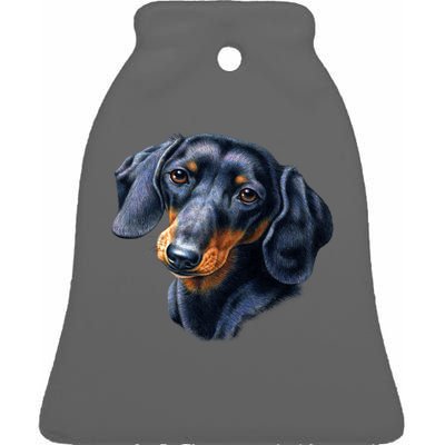 Dachshund Face Ceramic Bell Ornament