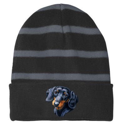 Dachshund Face Striped Beanie with Solid Band