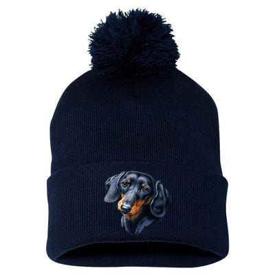 Dachshund Face Pom Pom 12in Knit Beanie