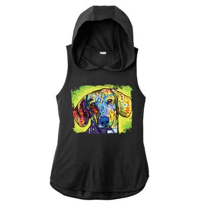 Dachshund Rainbow Dog Face Ladies PosiCharge Tri-Blend Wicking Draft Hoodie Tank