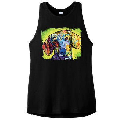 Dachshund Rainbow Dog Face Ladies PosiCharge Tri-Blend Wicking Tank