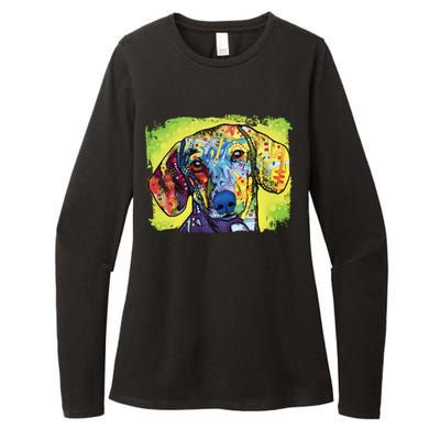 Dachshund Rainbow Dog Face Womens CVC Long Sleeve Shirt