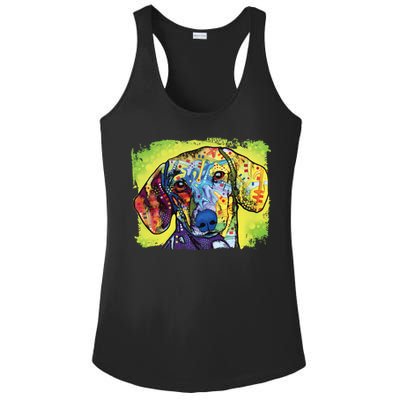 Dachshund Rainbow Dog Face Ladies PosiCharge Competitor Racerback Tank