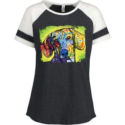 Dachshund Rainbow Dog Face Enza Ladies Jersey Colorblock Tee