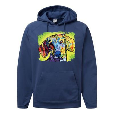 Dachshund Rainbow Dog Face Performance Fleece Hoodie