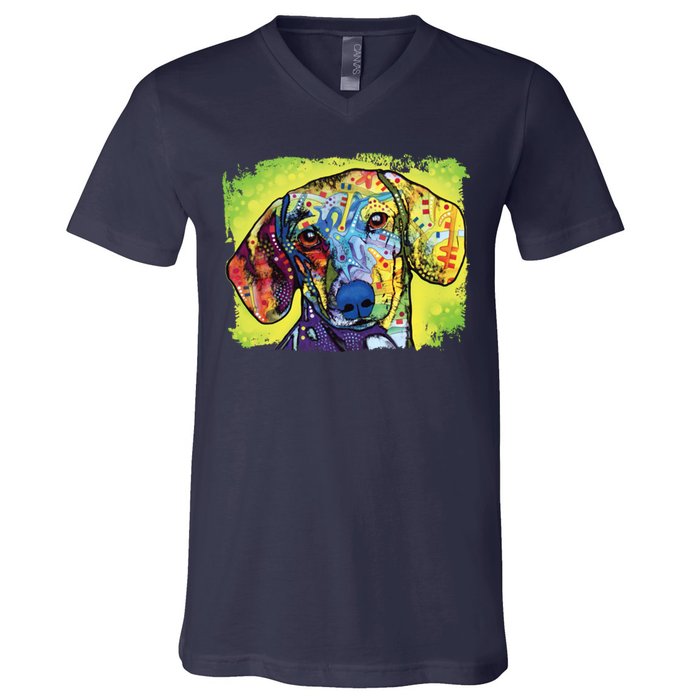 Dachshund Rainbow Dog Face V-Neck T-Shirt