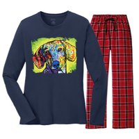 Dachshund Rainbow Dog Face Women's Long Sleeve Flannel Pajama Set 