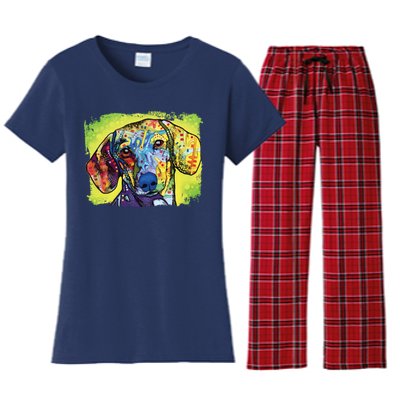 Dachshund Rainbow Dog Face Women's Flannel Pajama Set