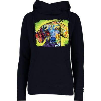 Dachshund Rainbow Dog Face Womens Funnel Neck Pullover Hood