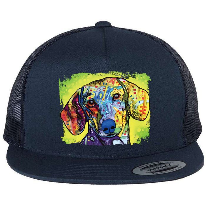 Dachshund Rainbow Dog Face Flat Bill Trucker Hat