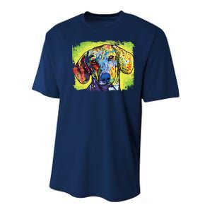 Dachshund Rainbow Dog Face Youth Performance Sprint T-Shirt