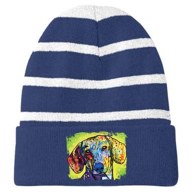 Dachshund Rainbow Dog Face Striped Beanie with Solid Band