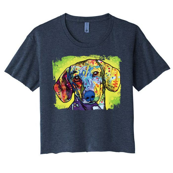 Dachshund Rainbow Dog Face Women's Crop Top Tee