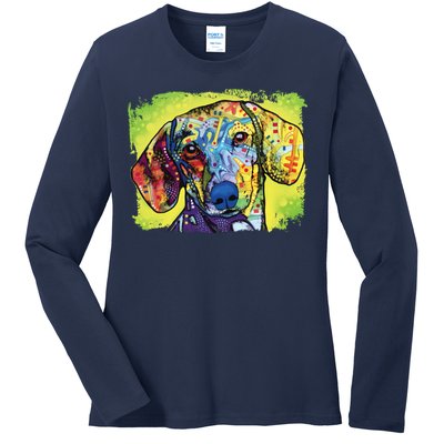 Dachshund Rainbow Dog Face Ladies Long Sleeve Shirt