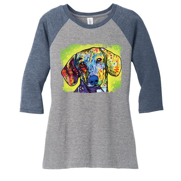 Dachshund Rainbow Dog Face Women's Tri-Blend 3/4-Sleeve Raglan Shirt