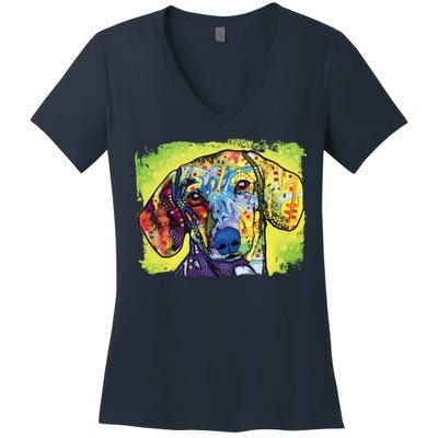 Dachshund Rainbow Dog Face Women's V-Neck T-Shirt