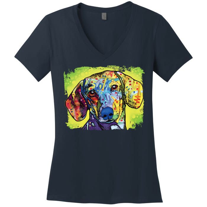 Dachshund Rainbow Dog Face Women's V-Neck T-Shirt