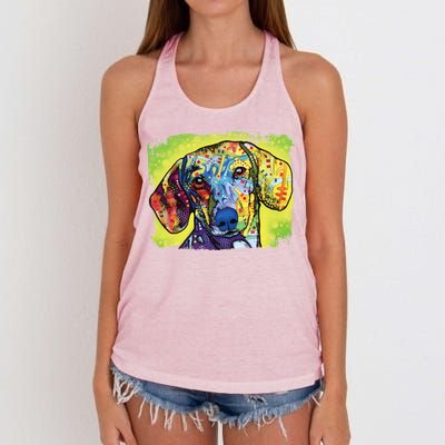 Dachshund Rainbow Dog Face Women's Knotted Racerback Tank