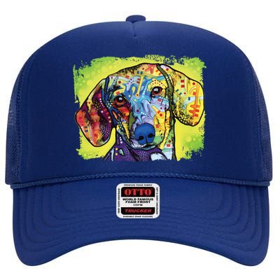 Dachshund Rainbow Dog Face High Crown Mesh Back Trucker Hat