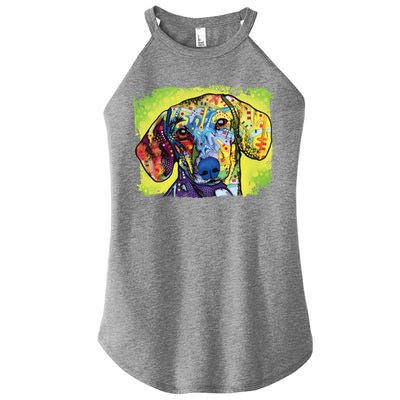 Dachshund Rainbow Dog Face Women's Perfect Tri Rocker Tank