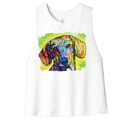 Dachshund Rainbow Dog Face Women's Racerback Cropped Tank