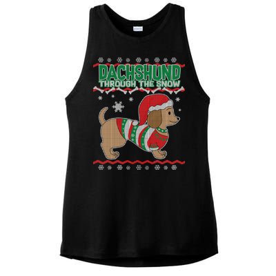 Dachshund Through The Snow Ugly Christmas Ladies PosiCharge Tri-Blend Wicking Tank