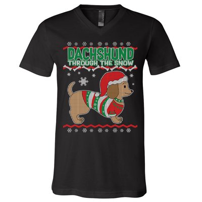 Dachshund Through The Snow Ugly Christmas V-Neck T-Shirt