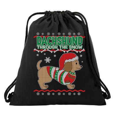Dachshund Through The Snow Ugly Christmas Drawstring Bag
