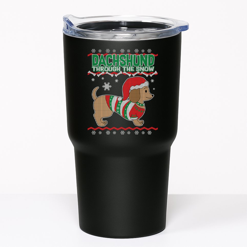 Dachshund Through The Snow Ugly Christmas Tumbler