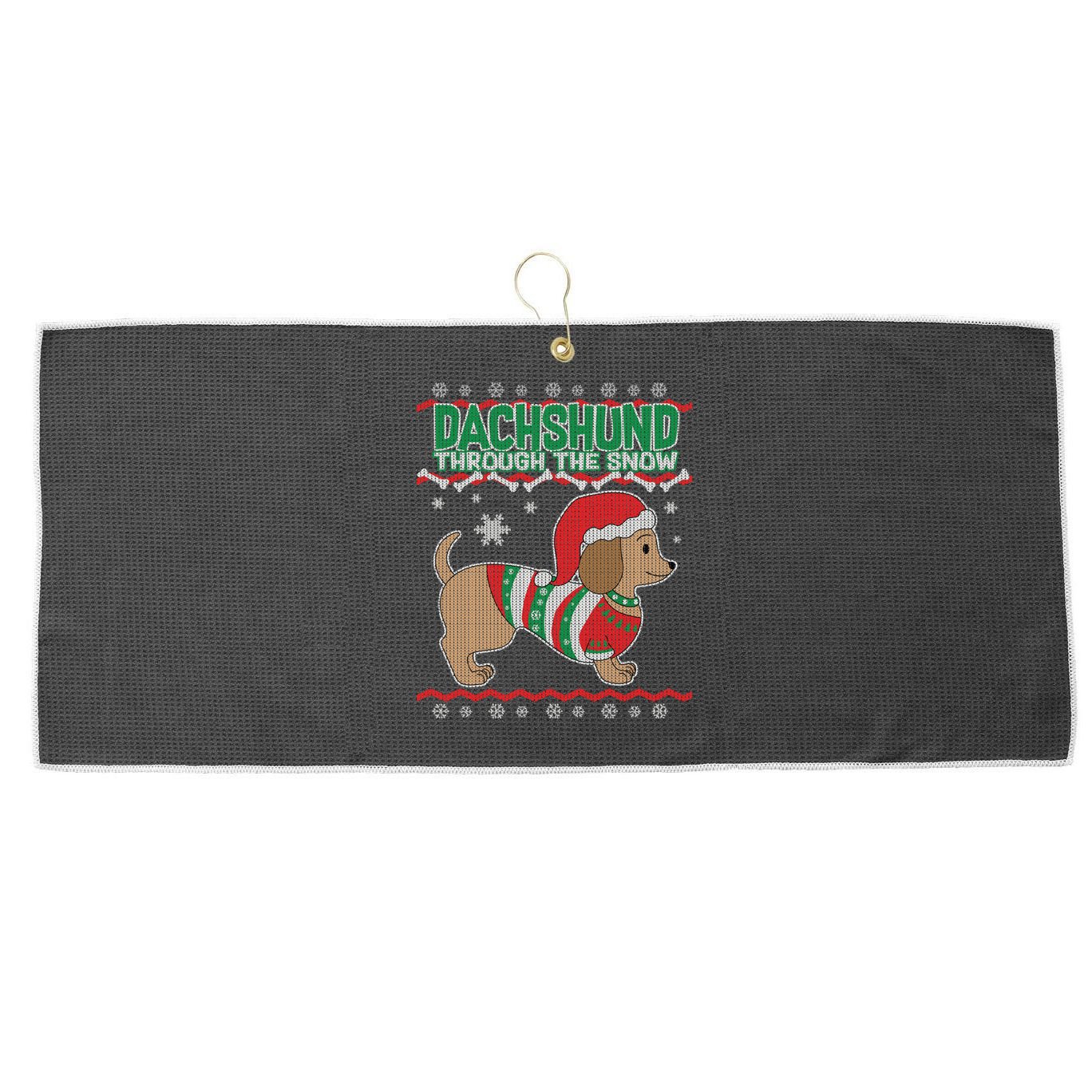 Dachshund Through The Snow Ugly Christmas Large Microfiber Waffle Golf Towel
